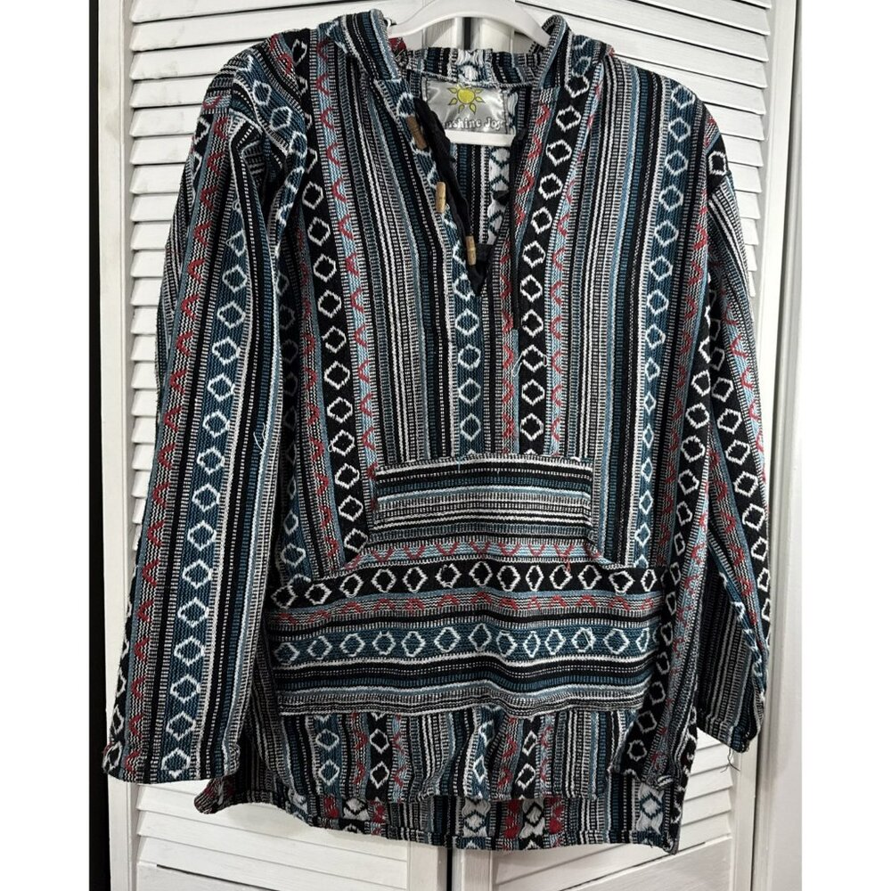 Sunshine Joy Baja Hoodie Small Womens Oversized Full Zip Hooded Woven Geometric